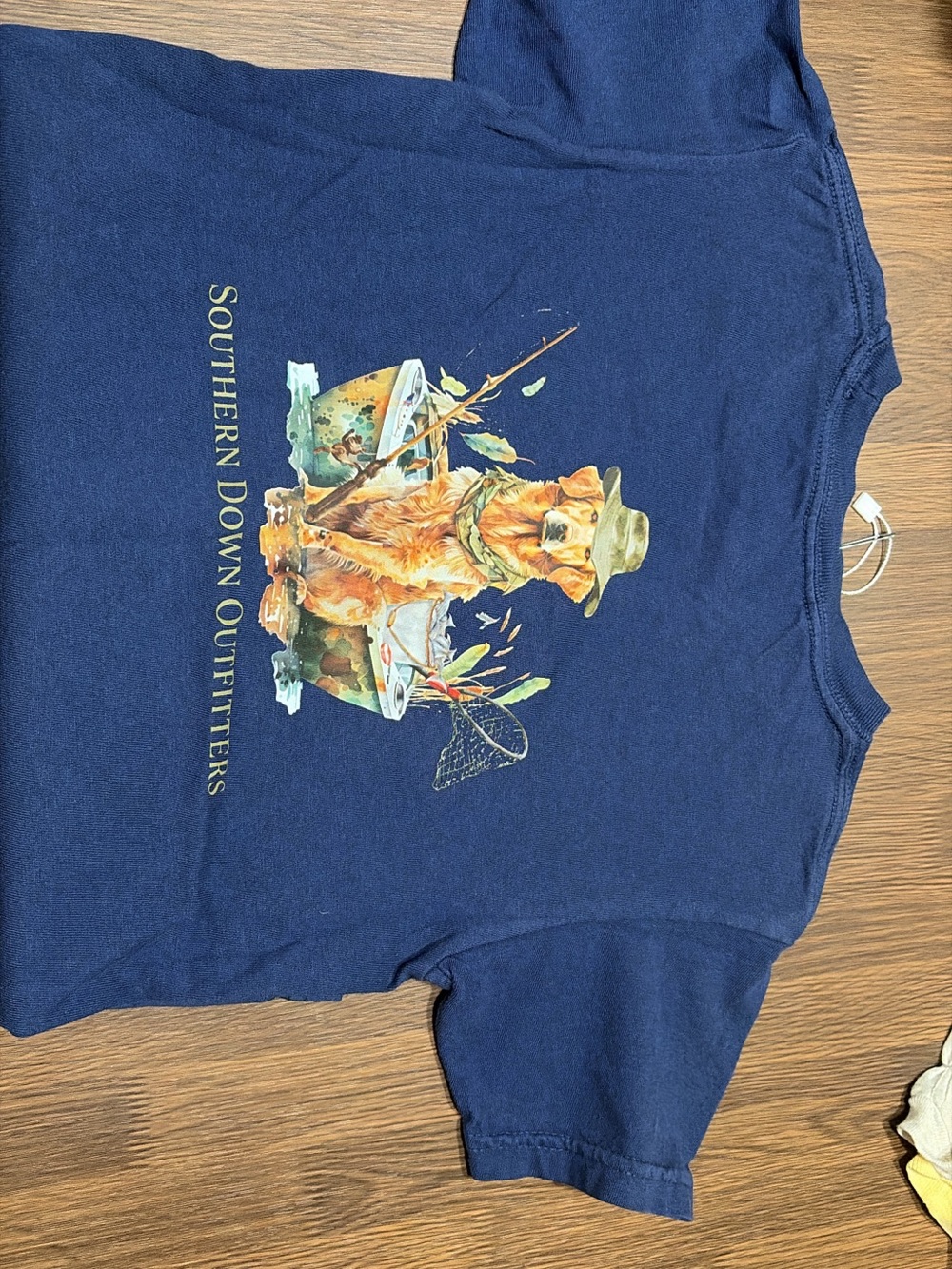 Kids Navy Graphic T-Shirt - Golden Retriever Fishing Design